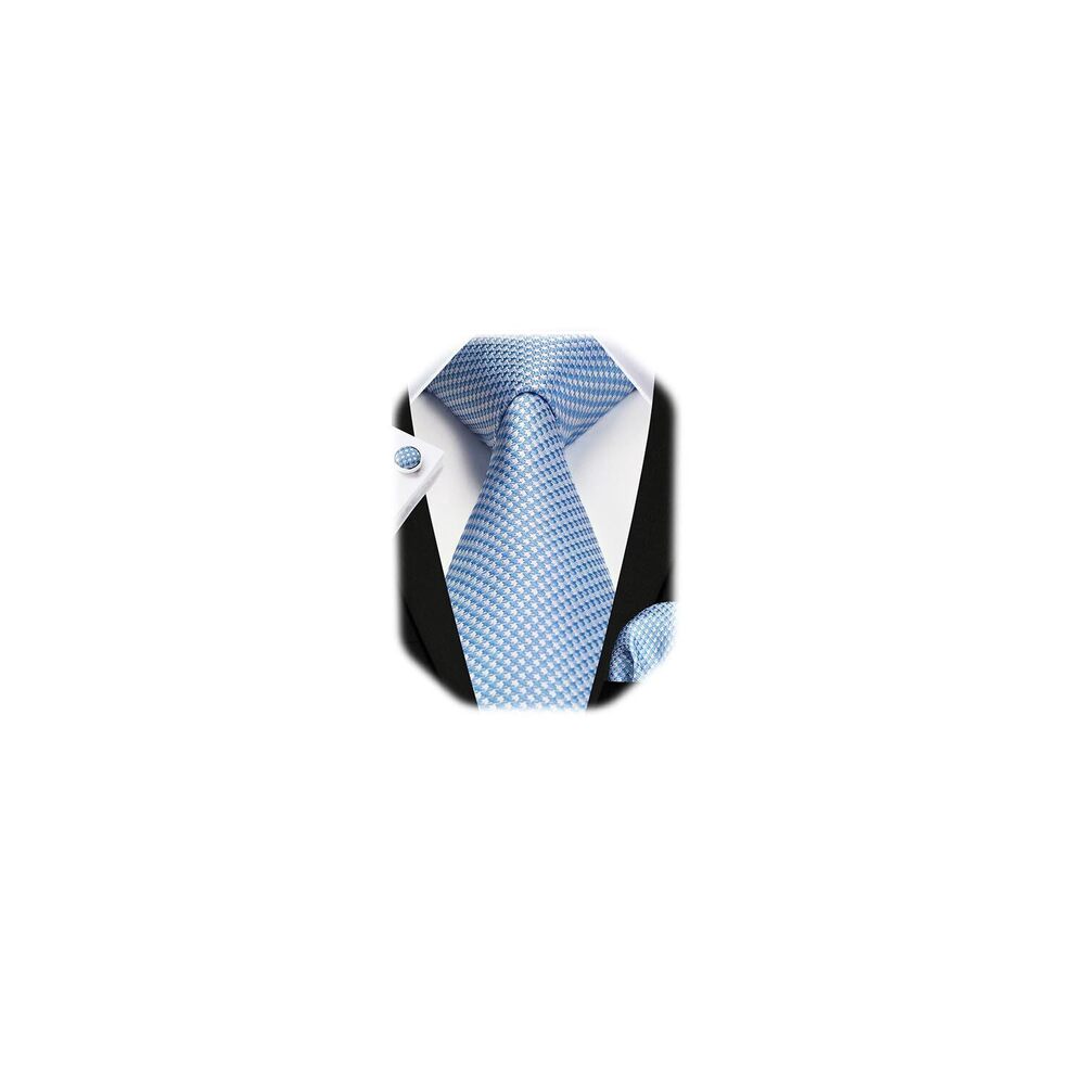 6260 Baby Blue Ties Plaid 's Silk Tie and Pocket Square Cufflinks Set